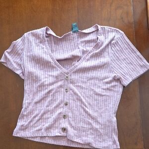 Wild Fable Pink Ribbed T-shirt With Button Details